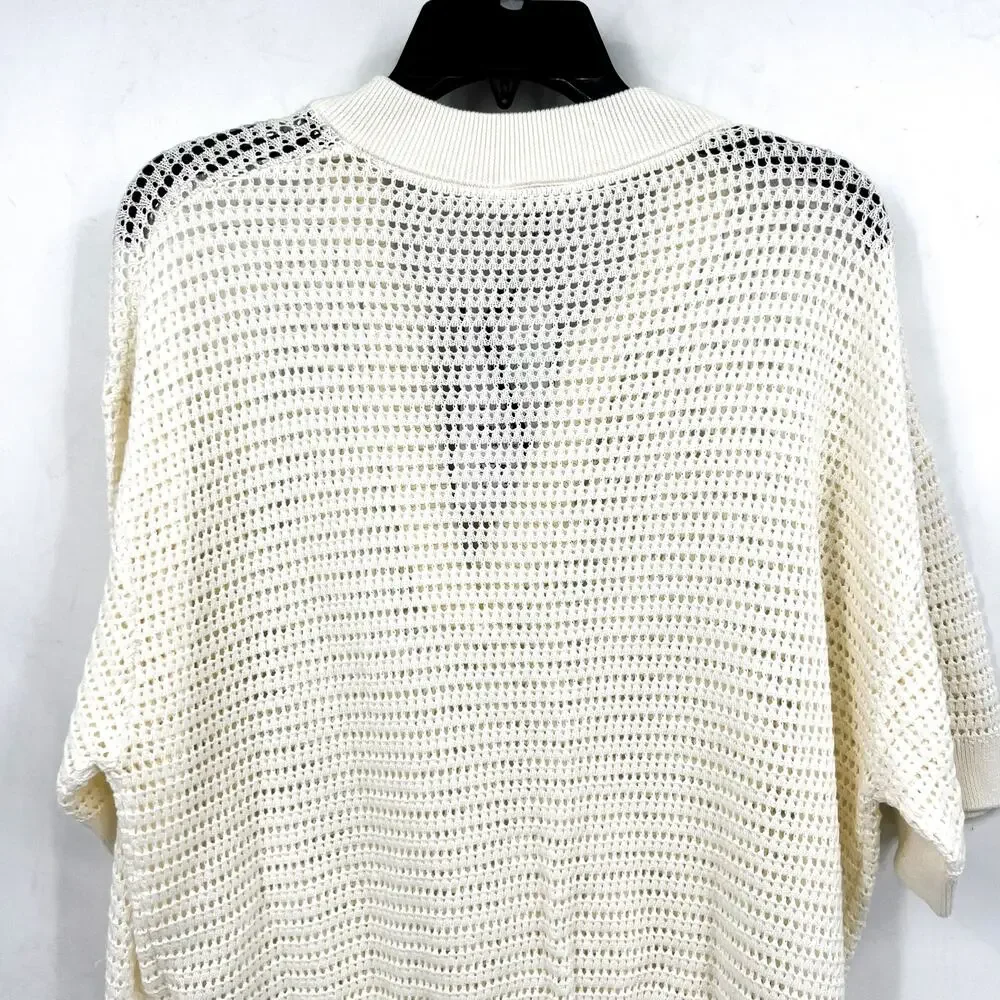 VARLEY Women's Callie Mesh Knit Top Large Beige Egret Short Sleeve NWT - Picture 8 of 13